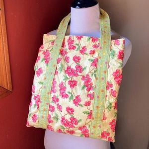 Vintage Handmade 2 sided Dogwood Floral Pattern Cotton Tote Bag